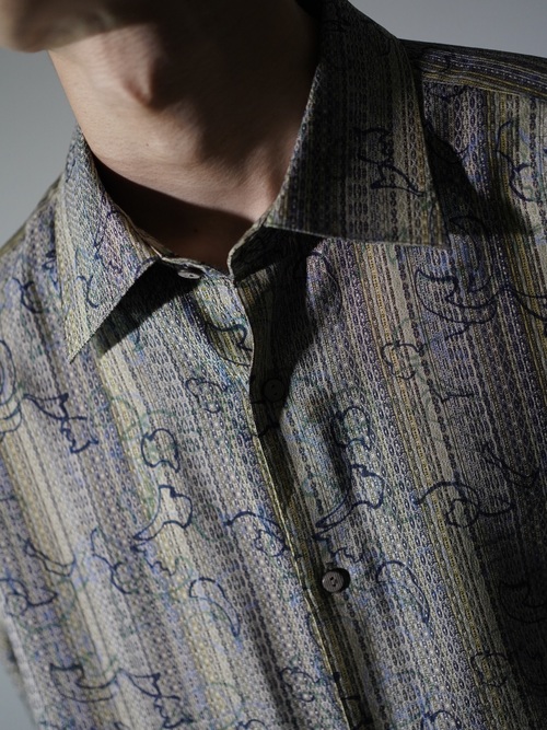 1990's JHANE BARNES Silk Cotton abstract pattern on stripe L/S shirts