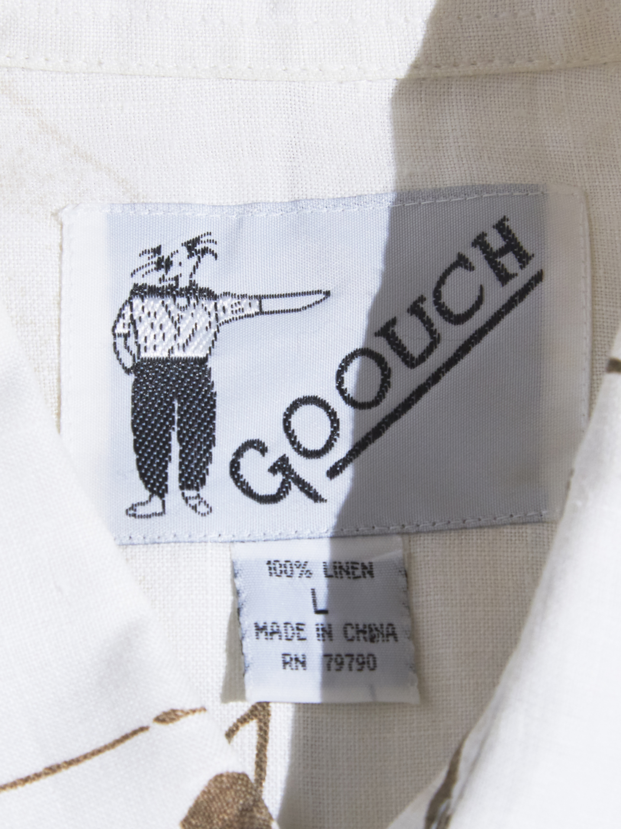 1990s "GOOUCH" pattern linen s/s shirt-ECRU-