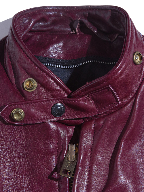 1960s "unknown" single leather riders jacket -BURGANDY-