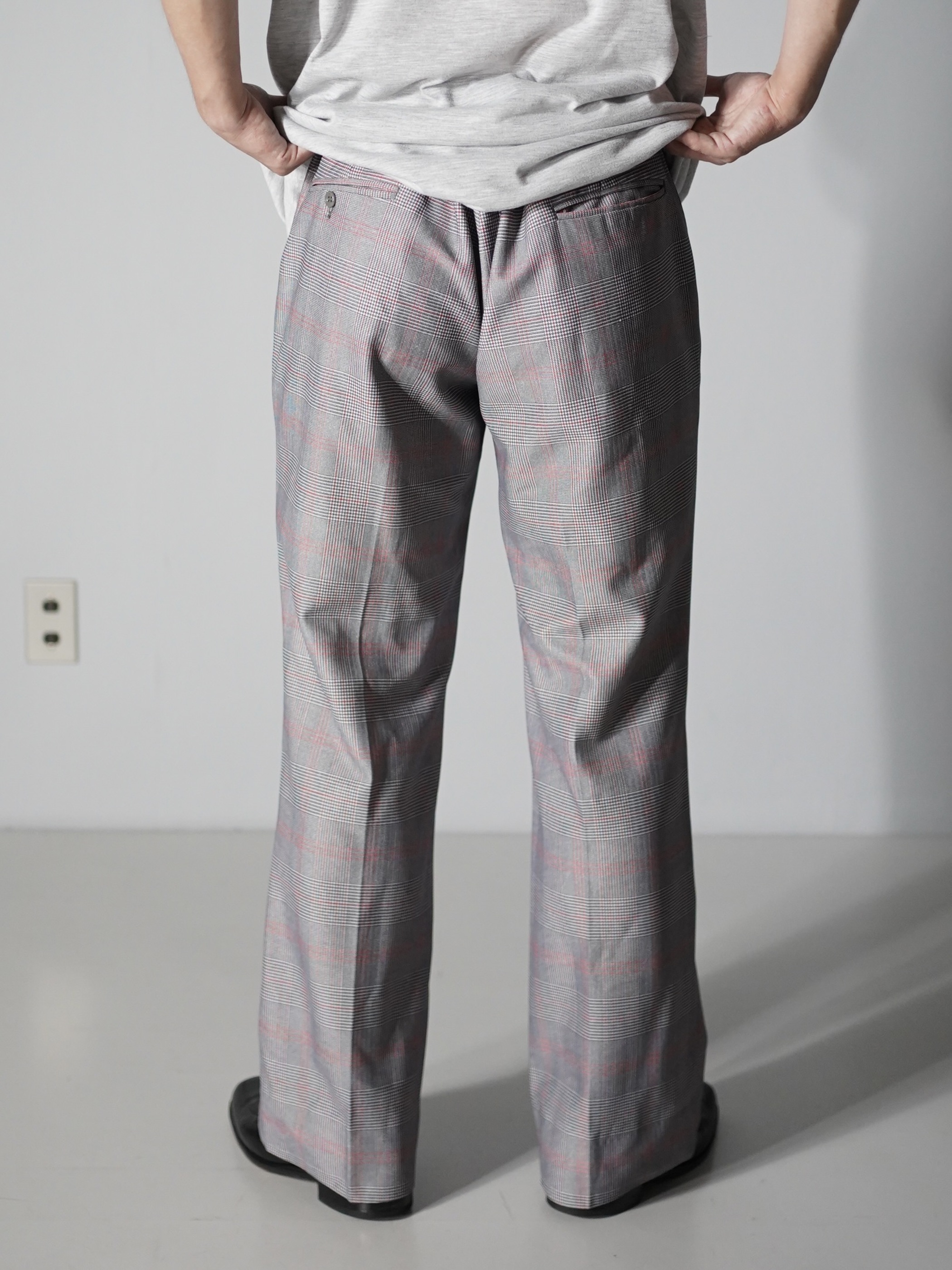 1970's~ Glen check boot cut poly dress pants
