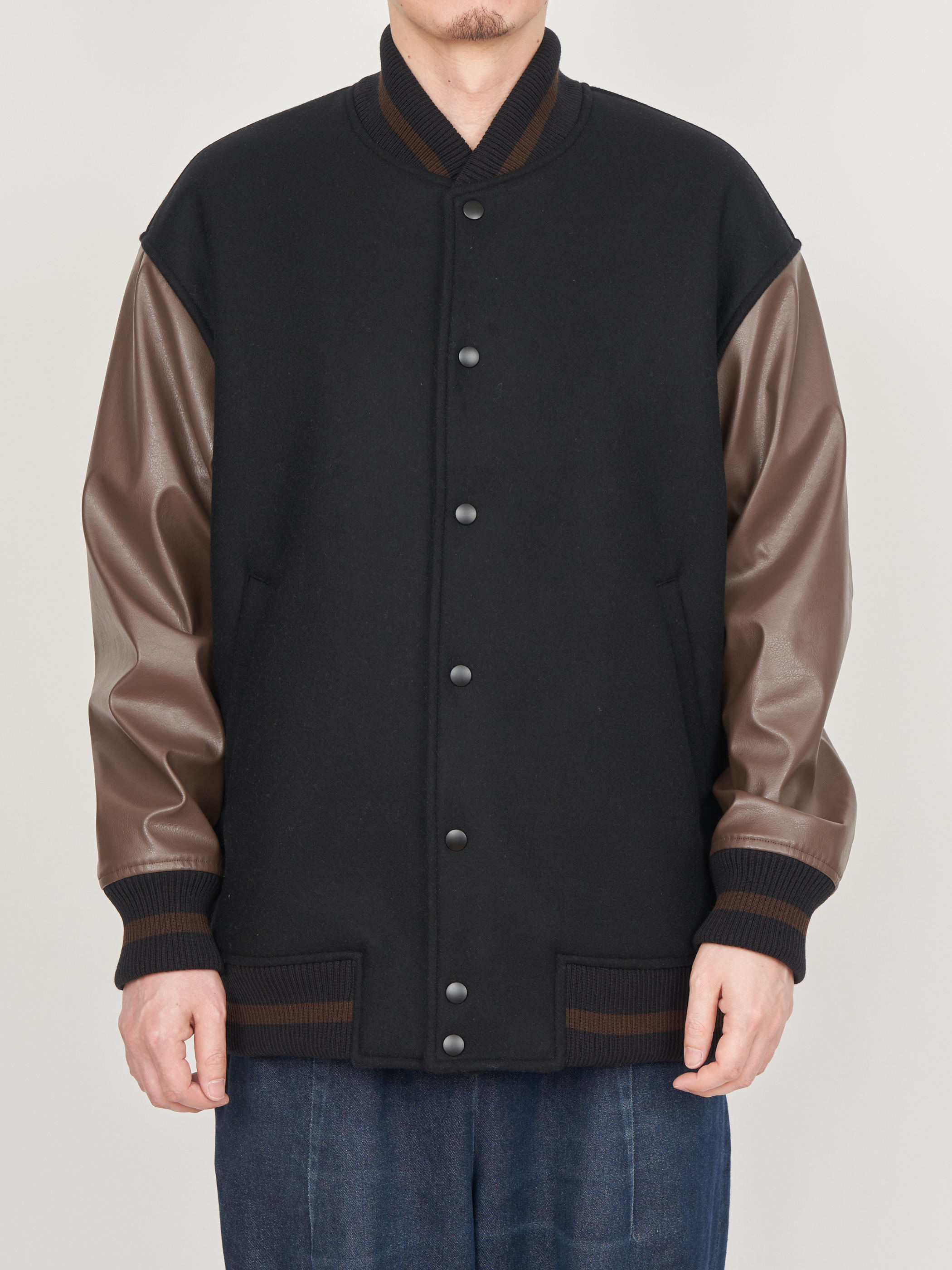 【受注商品】embroidery stadium jacket・BLACK×BROWN