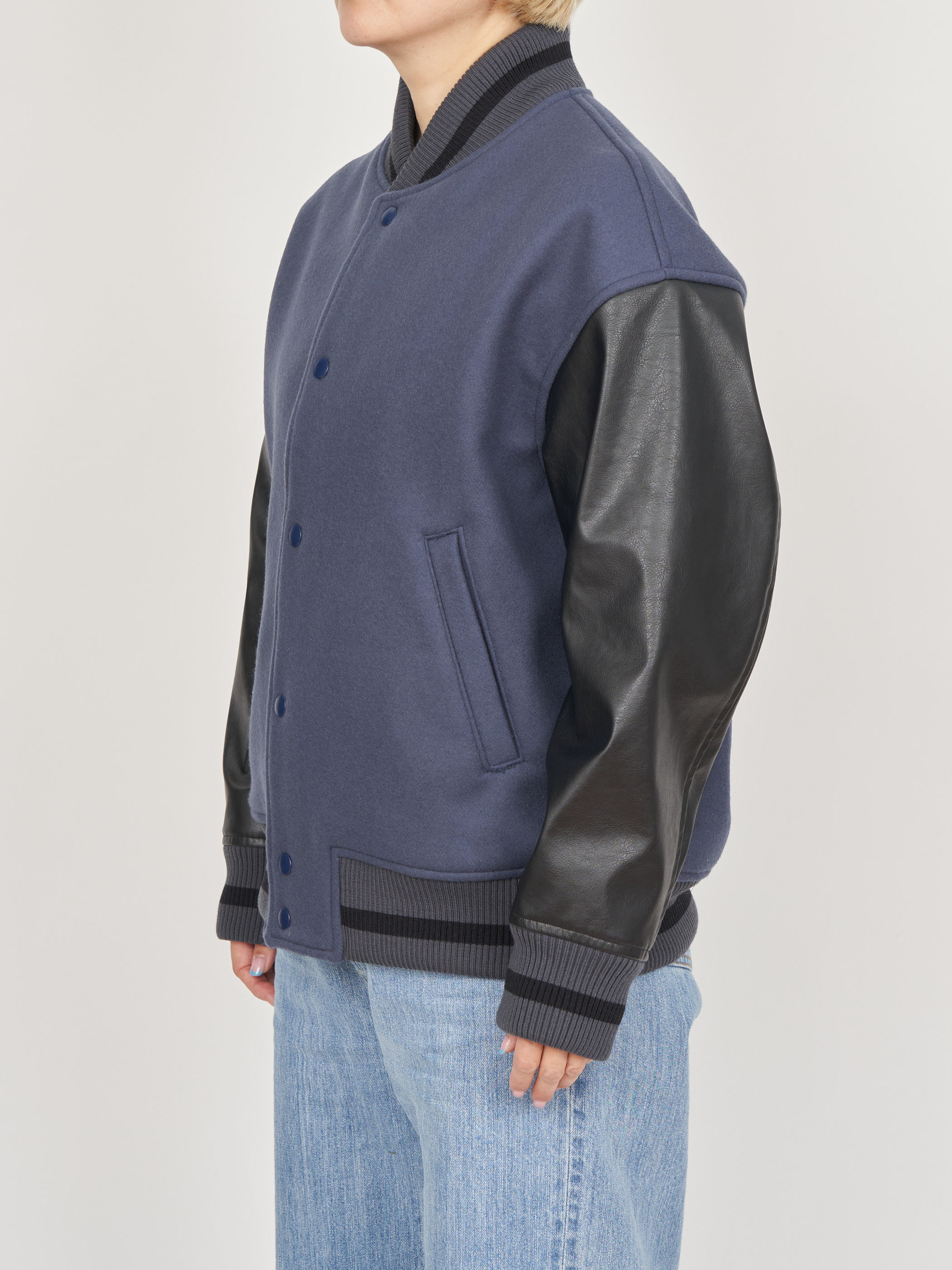 【受注商品】embroidery stadium jacket・NAVY×BLACK
