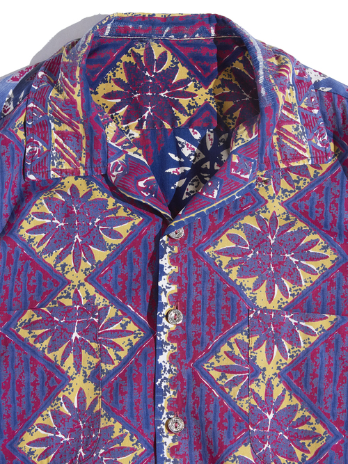 1960s "unknown" batik pattern s/s shirt -PURPLE-