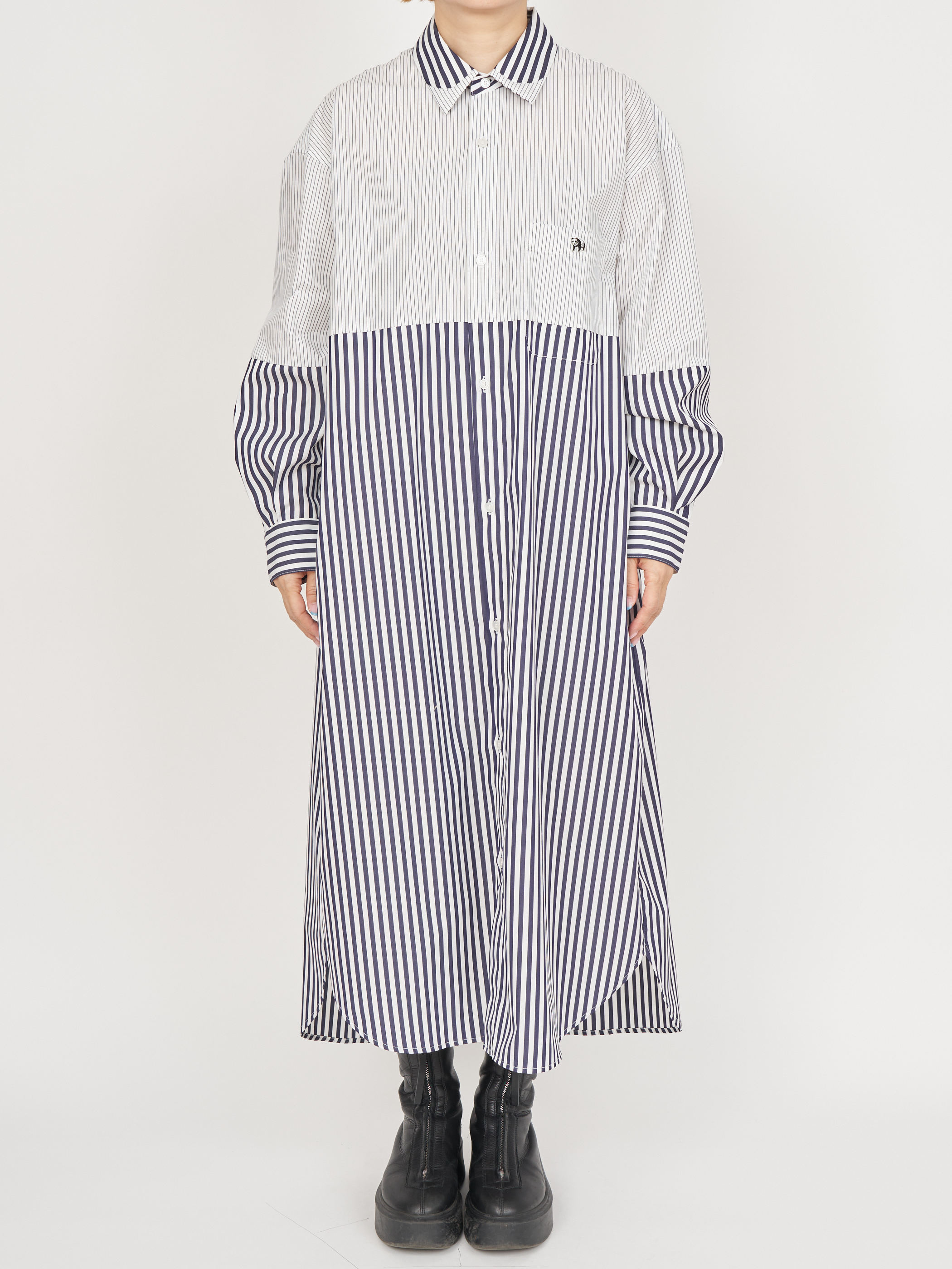 【受注商品】fake round collar shirt dress・WHITE×NAVY