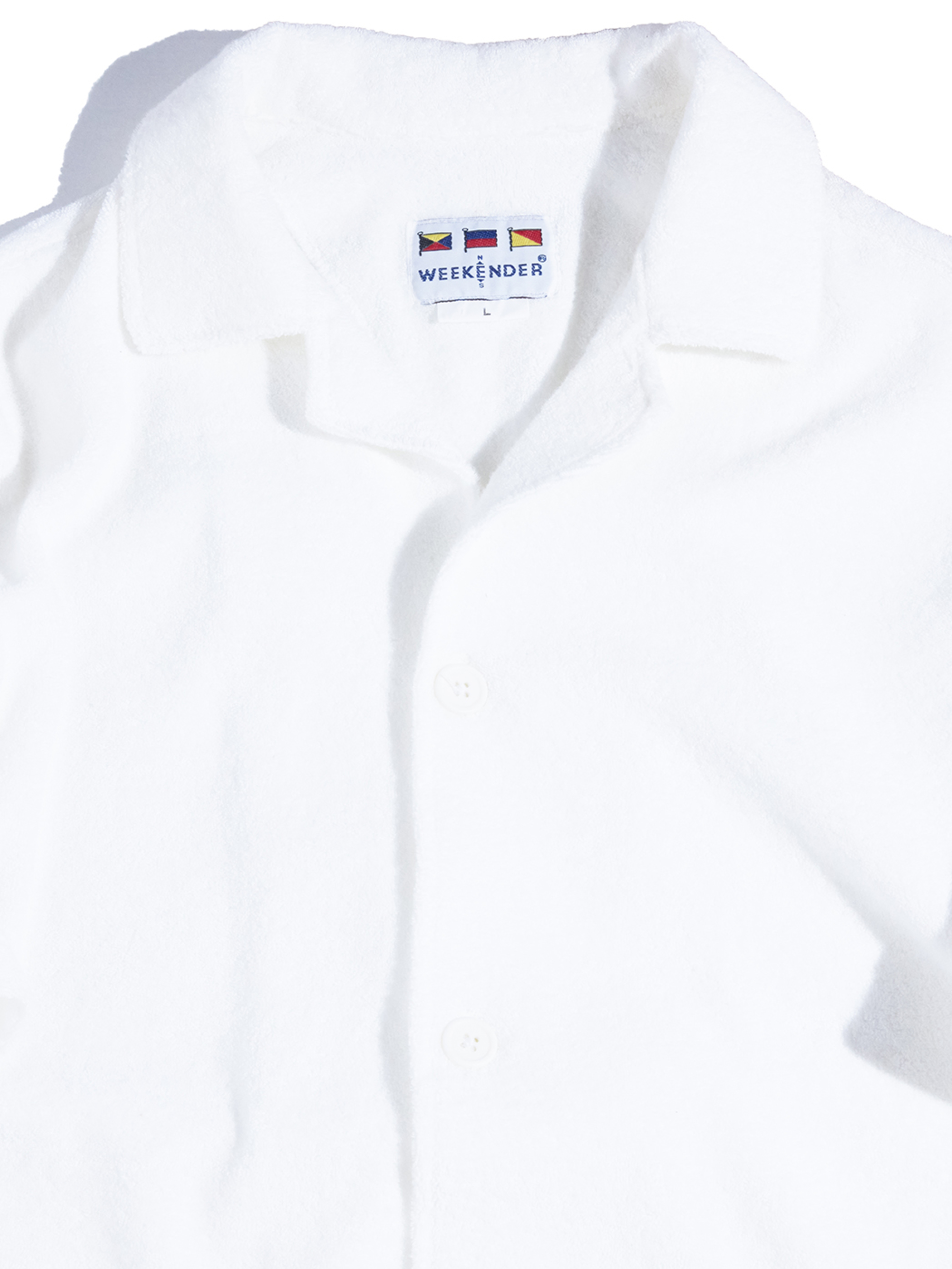 NOS 1980s "WEEKENDER" pile beach shirt -WHITE-