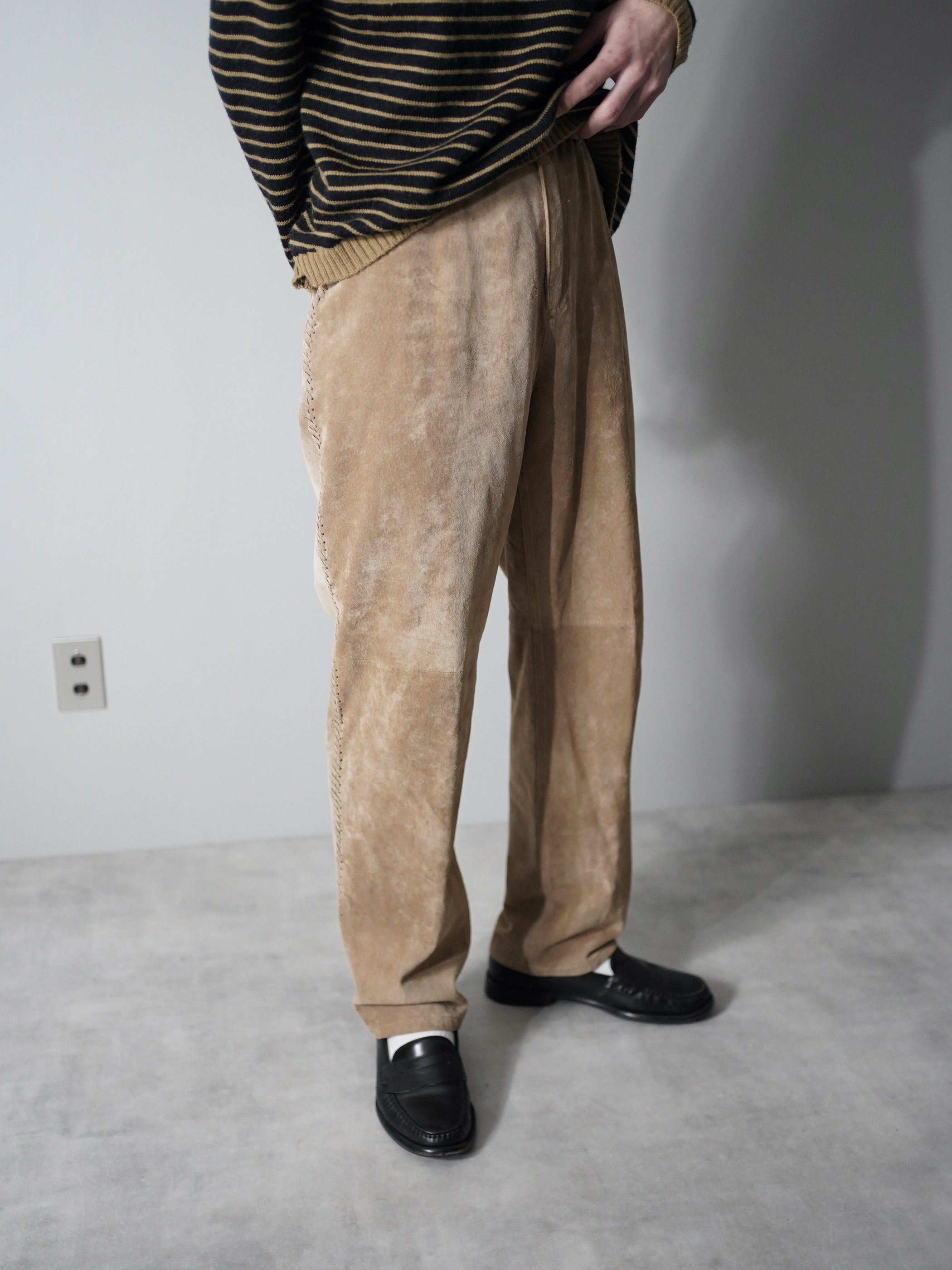 1990's- CHICO'S Suède leather 編み込み side seam design pants