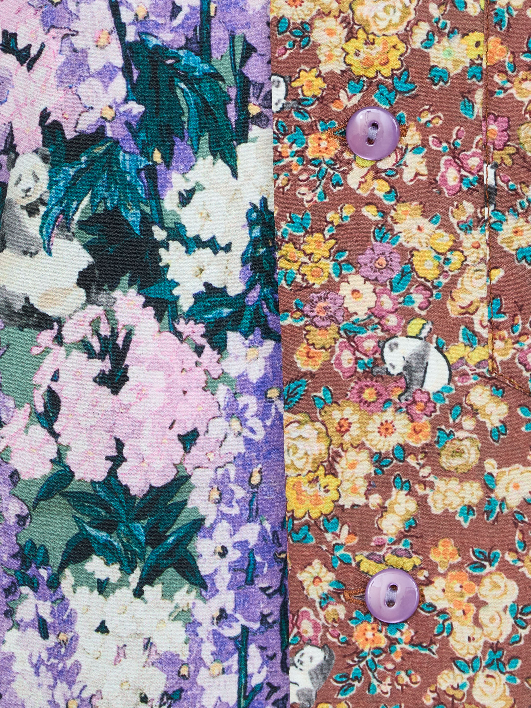 【受注商品】panda printed bowling shirt・PURPLE×BROWN