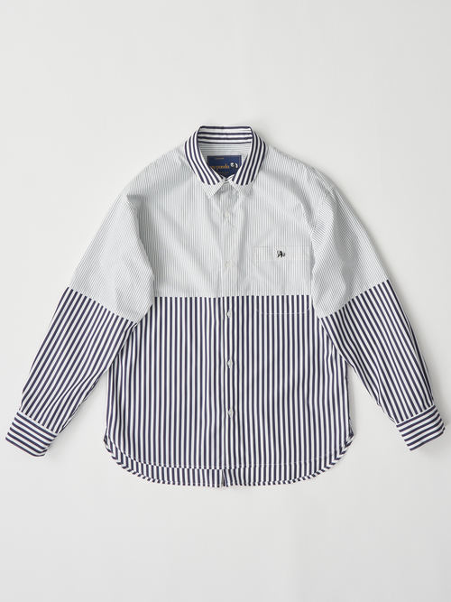 【受注商品】fake round collar shirt・WHITE×NAVY