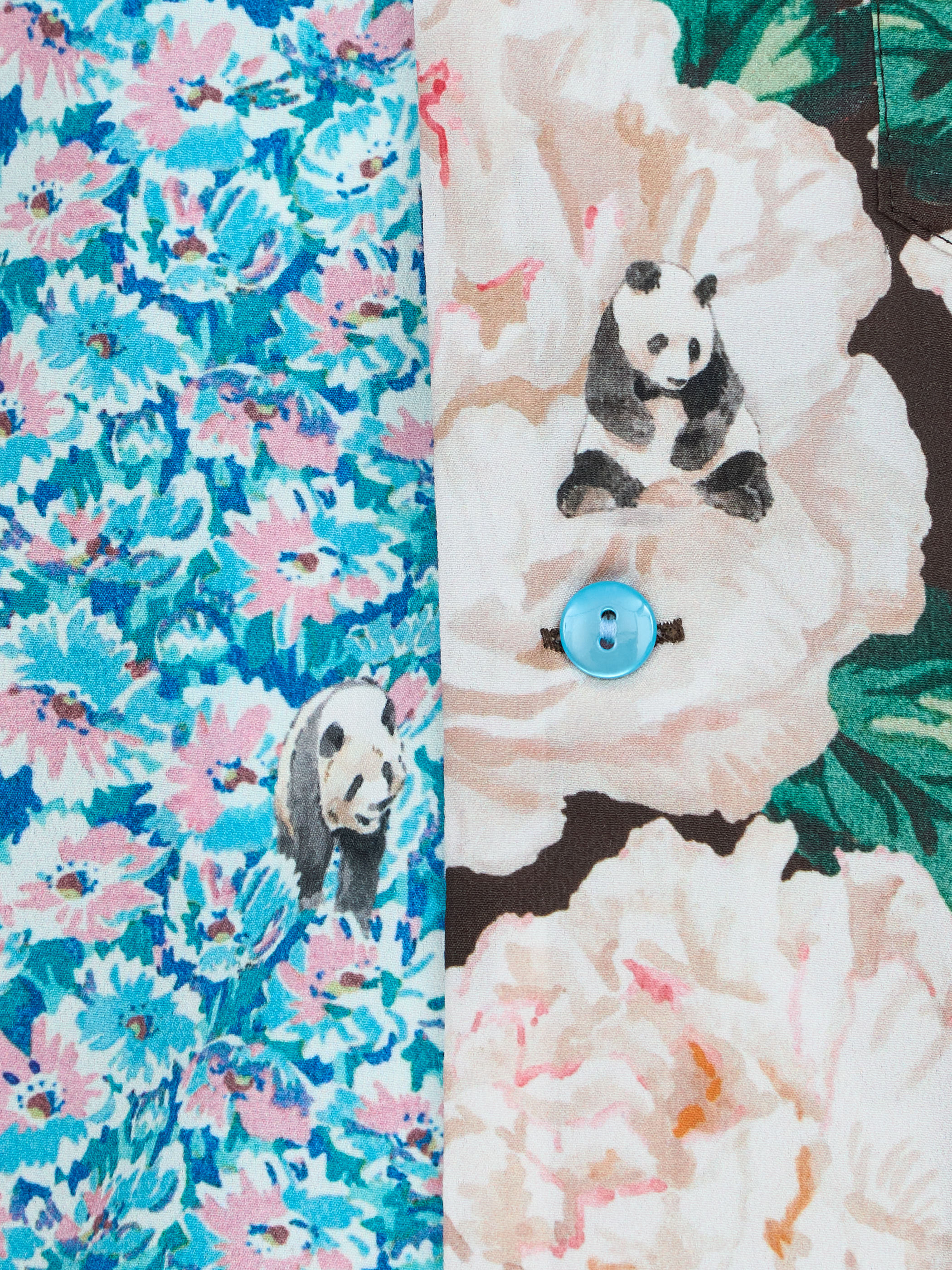 【受注商品】panda printed bowling shirt・BLUE×BLACK