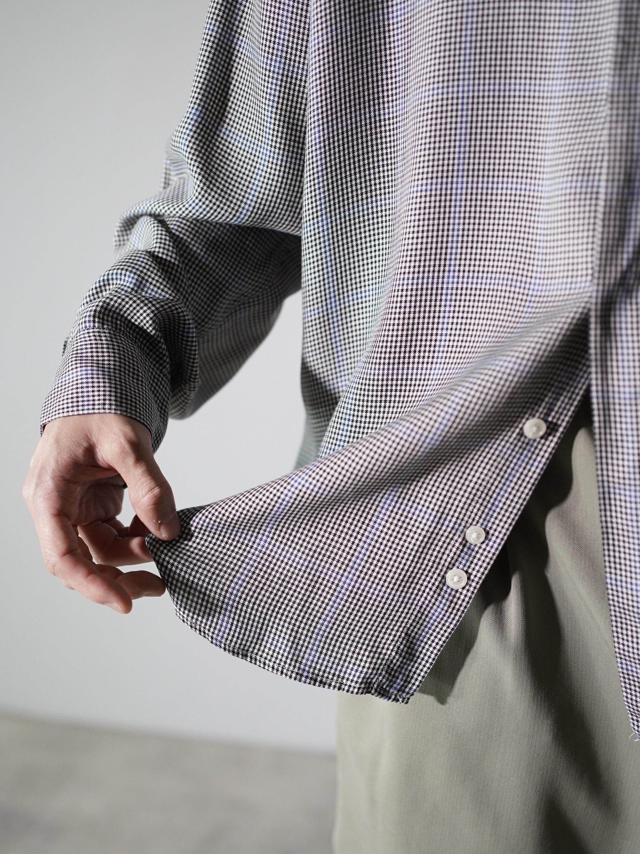 1990's PERRY ELLIS Houndstooth check 100% Rayon L/S shirts/Made in USA