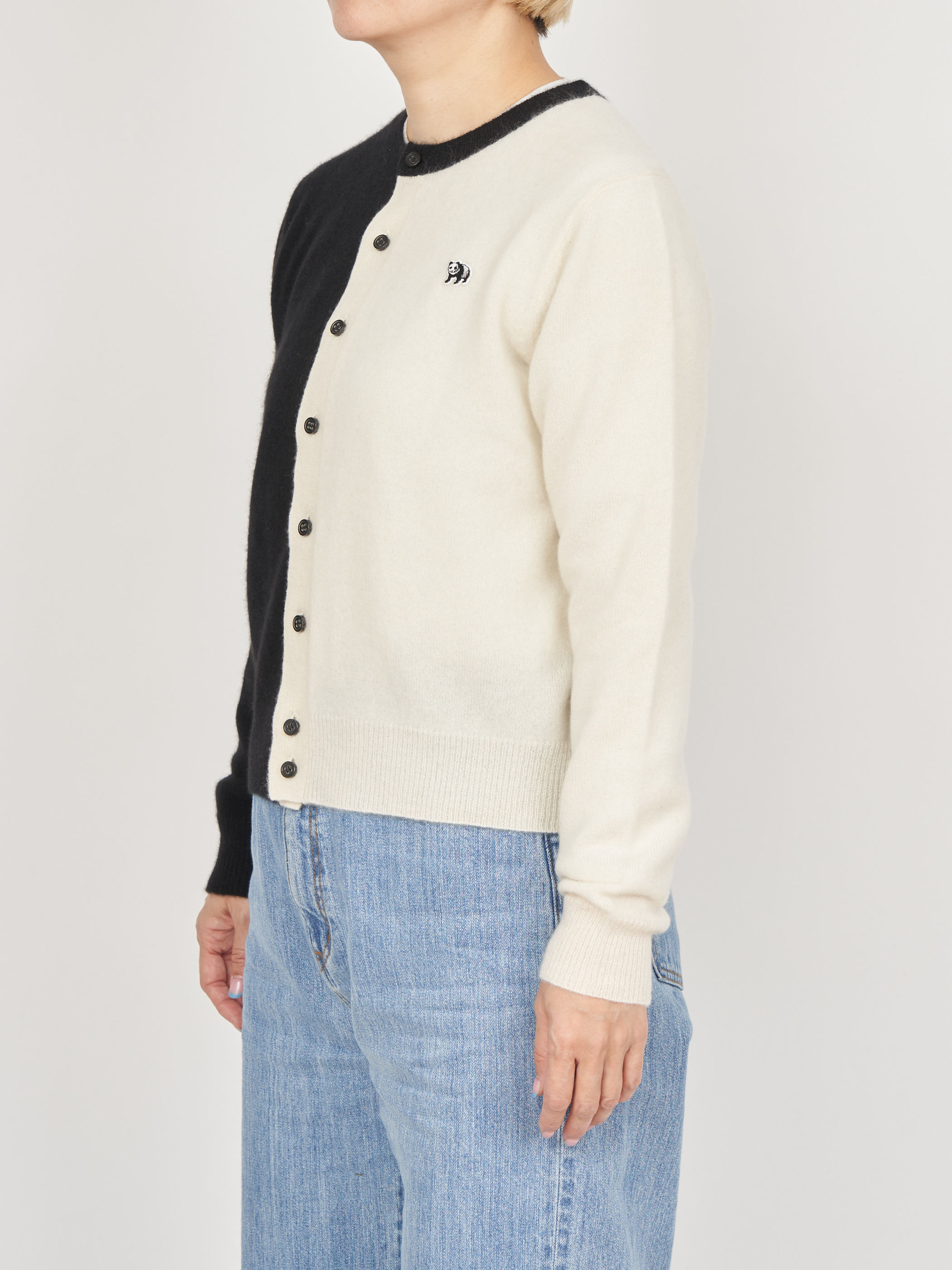 【受注商品】two-tone cashmere cardigan・BLACK×WHITE