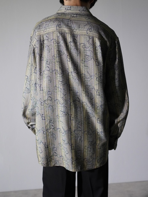 1990's JHANE BARNES Silk Cotton abstract pattern on stripe L/S shirts