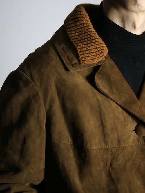 Euro vintage Suède leather Jacket / Lib knit Design