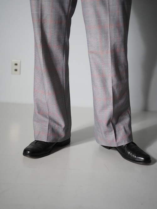 1970's~ Glen check boot cut poly dress pants