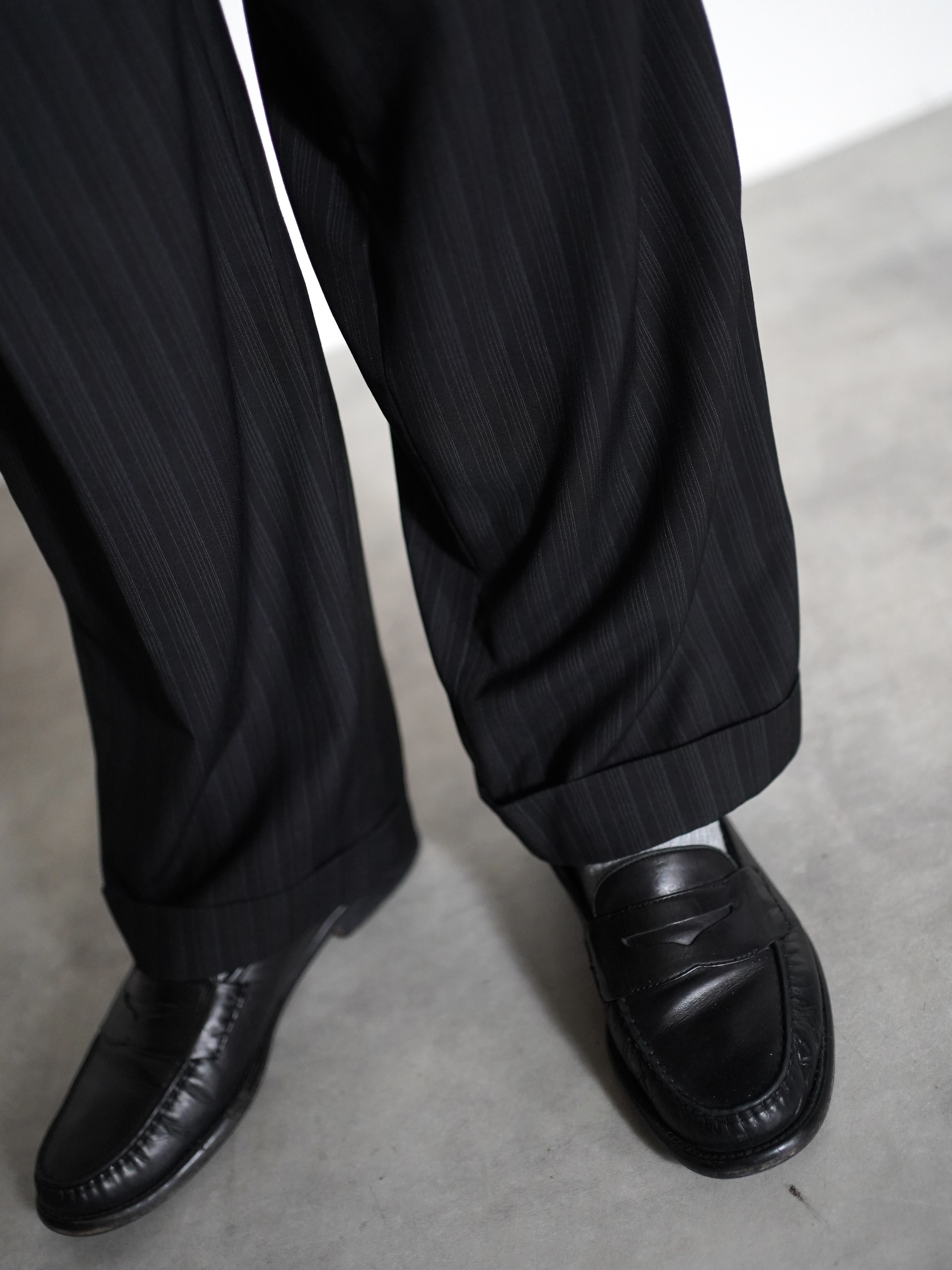 1990~ LUCA ROSSI Viscose × Poly stripe 2tuck dress trousers
