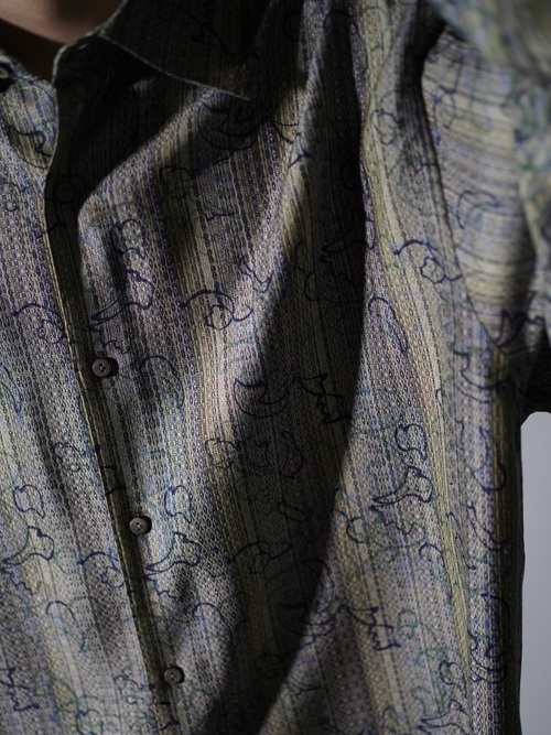 1990's JHANE BARNES Silk Cotton abstract pattern on stripe L/S shirts
