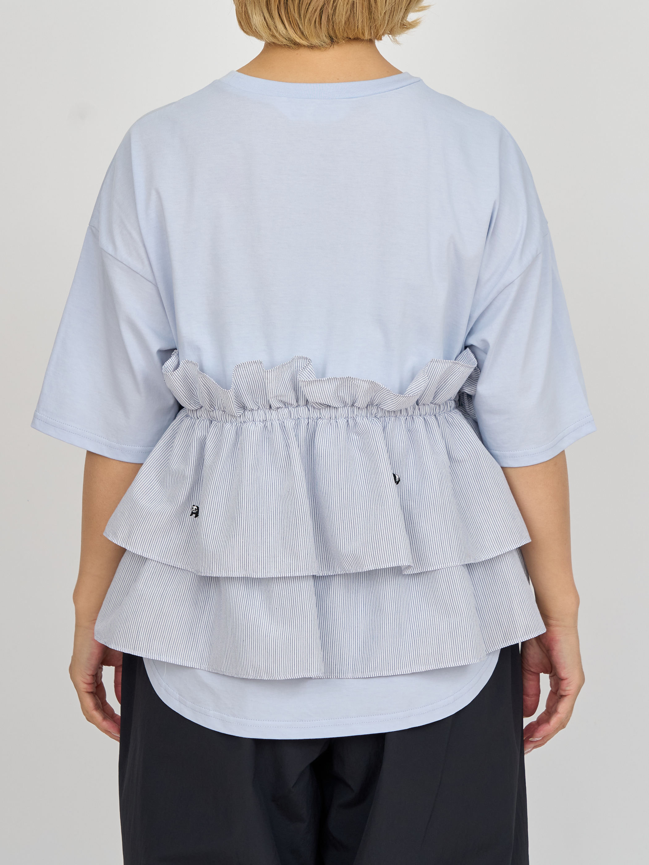 【受注商品】mini pandas frilled top・LT.GRAY×STRIPE
