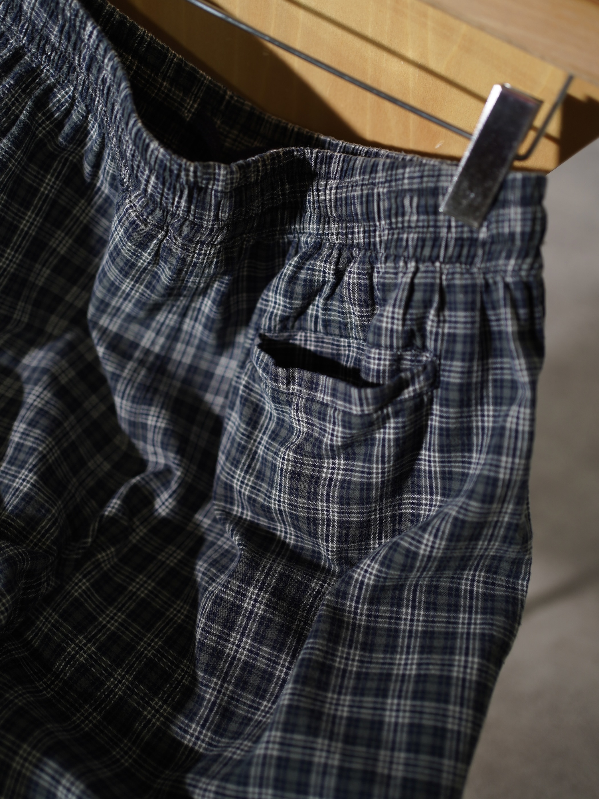 1990's puritan Elastic Cotton check shorts / Made in Nepal
