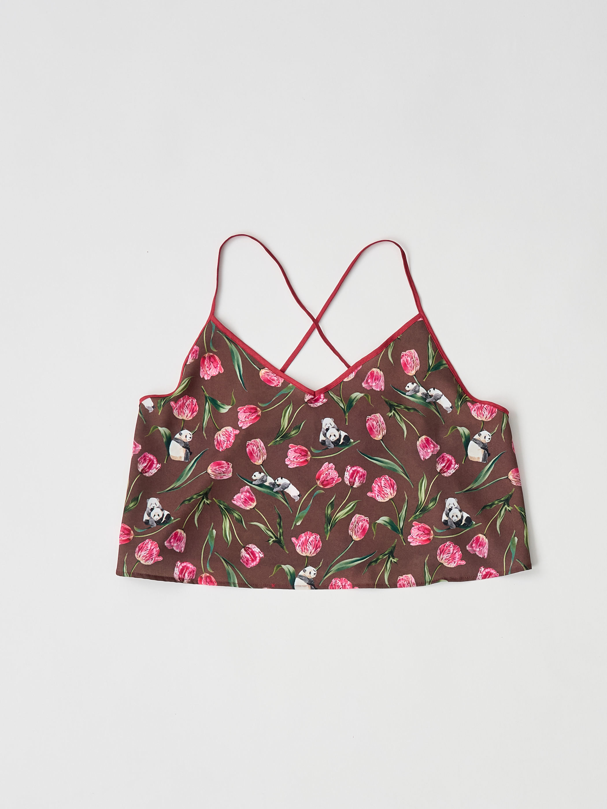 【受注商品】panda printed camisole・BROWN×RED