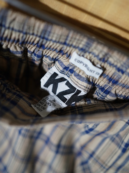 1990's KZK Elastic Cotton linen check shorts / Made in Hong Kong