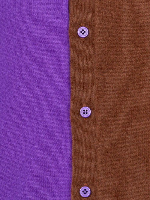 【受注商品】two-tone cashmere cardigan・PURPLE×BROWN