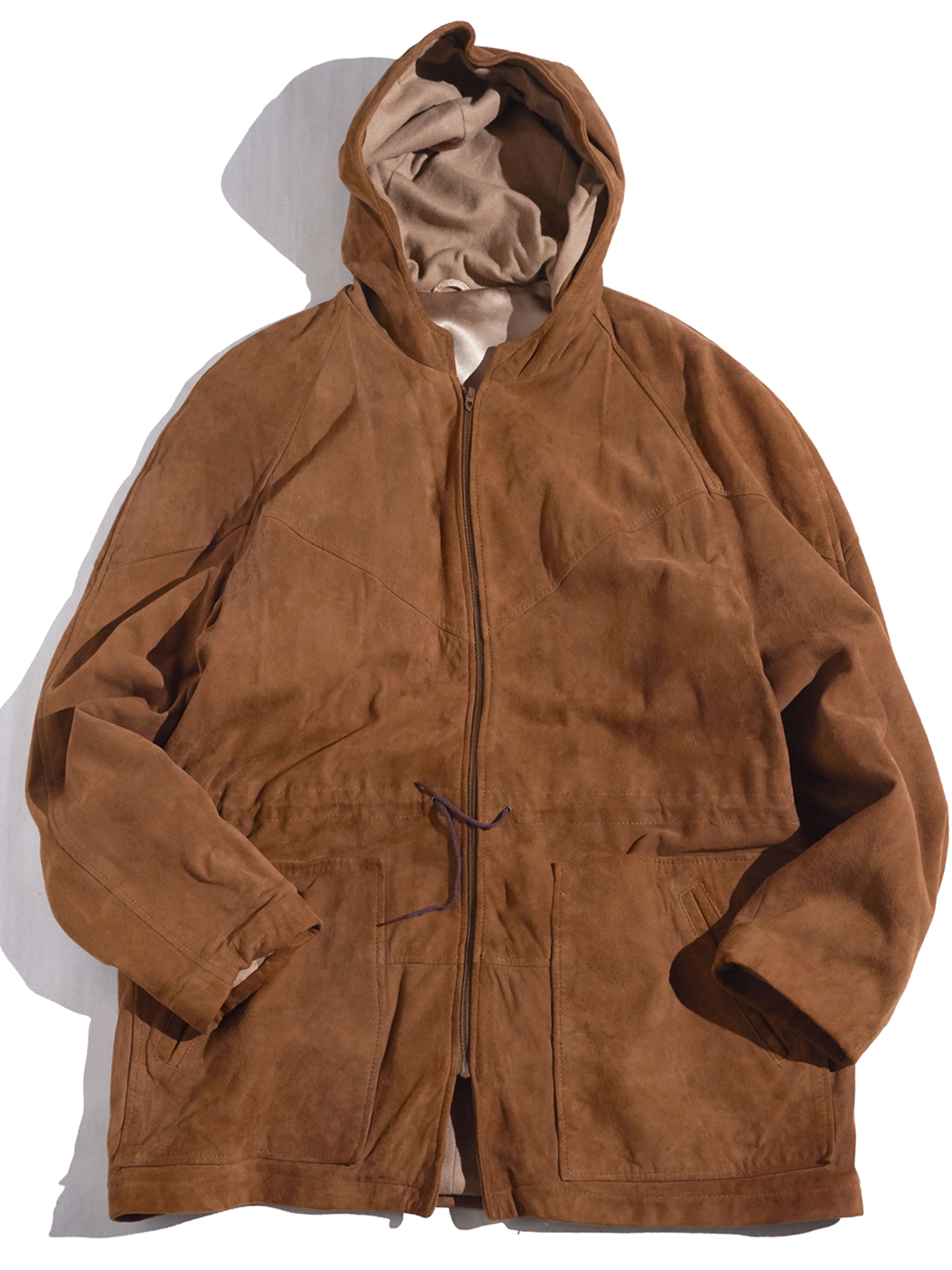 1980s "l.magnin" nubak zip up hooded jacket -BROWN-