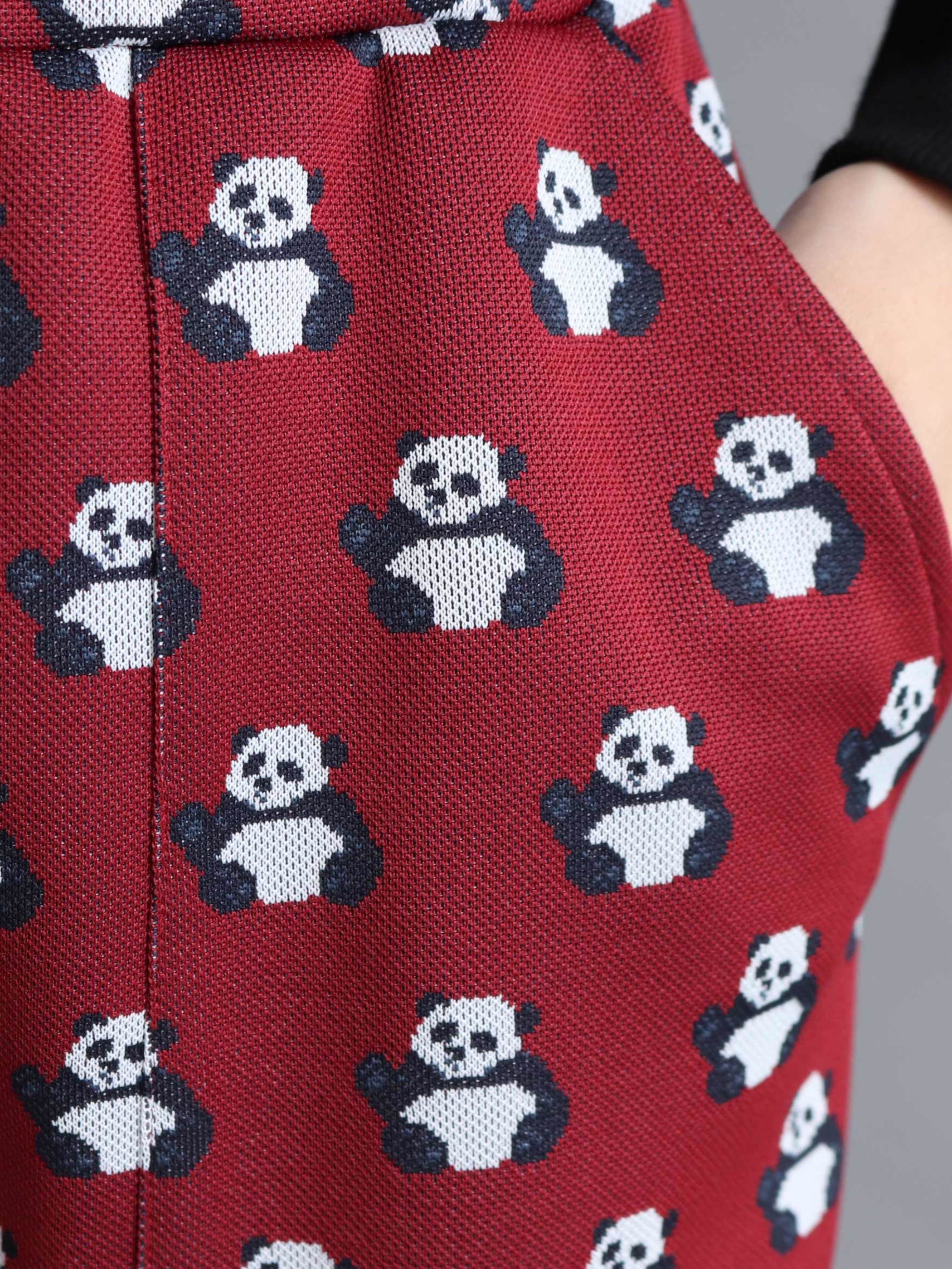 My Panda Online Shop パンダ柄ジャガードパンツ Red