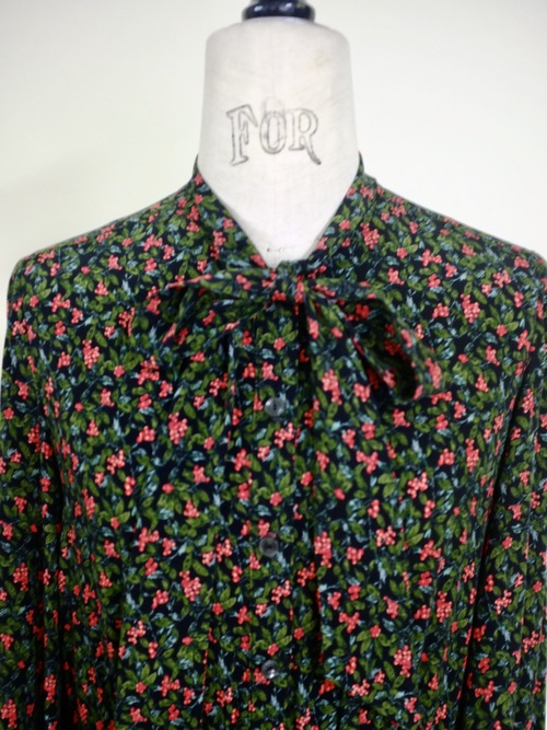 floret print bow-tie shirt DRESS - col.red floret print