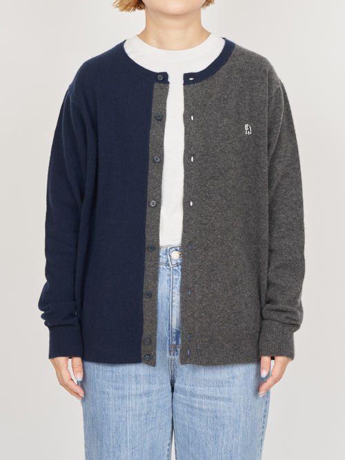 【受注商品】two-tone cashmere cardigan・NAVY×GRAY