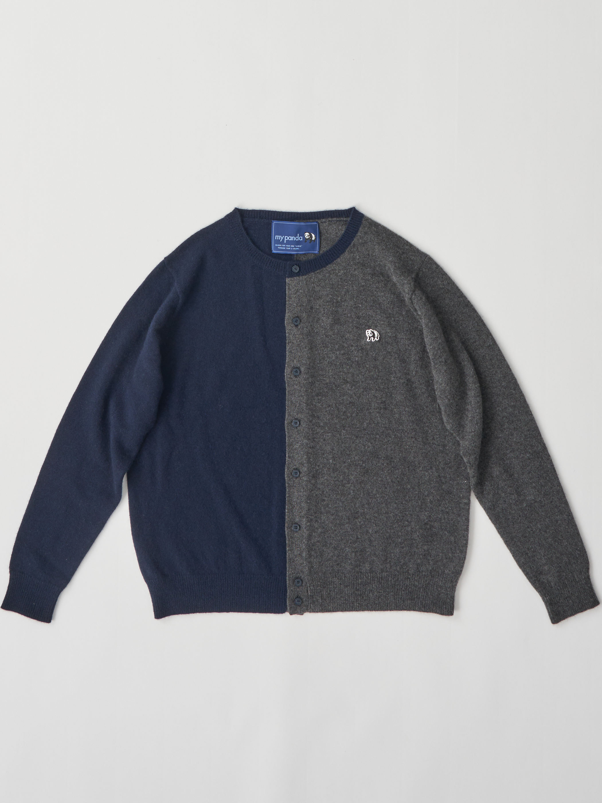 【受注商品】two-tone cashmere cardigan・NAVY×GRAY