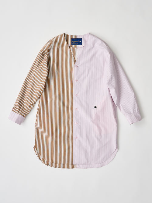 【受注商品】two-tone stripe long shirt・PINK×BROWN
