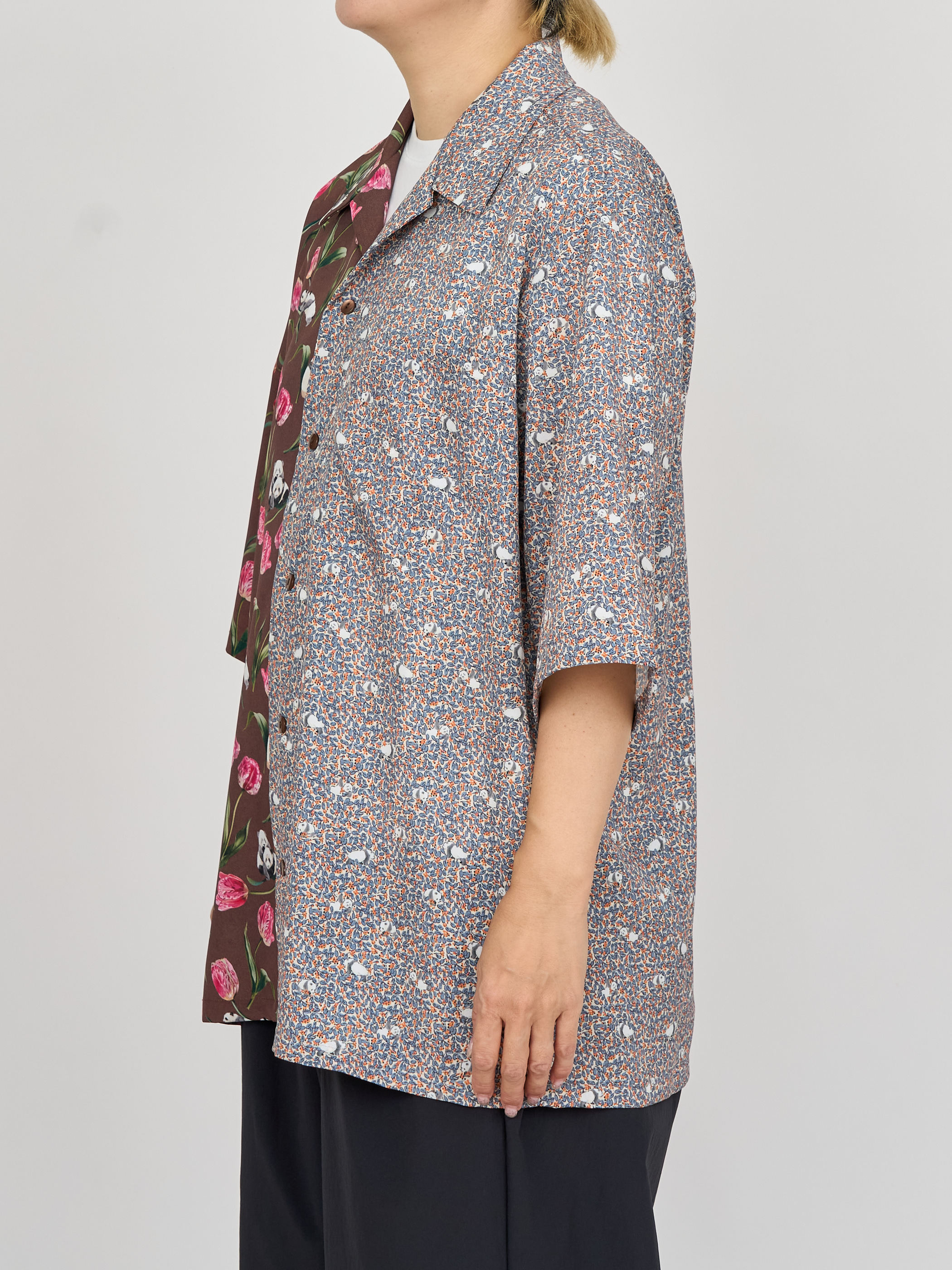 【受注商品】panda printed bowling shirt・RED×GRAY