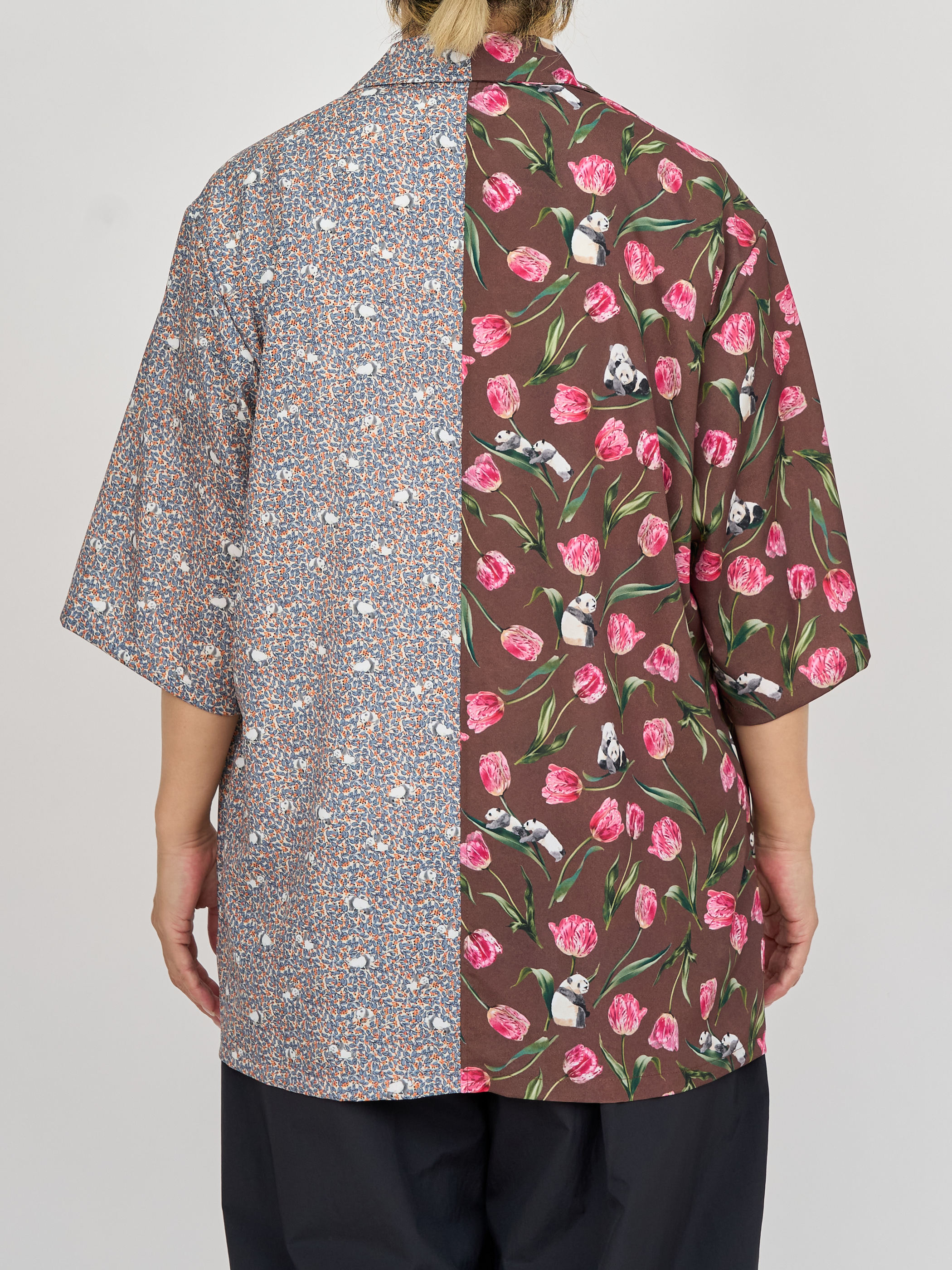 【受注商品】panda printed bowling shirt・RED×GRAY