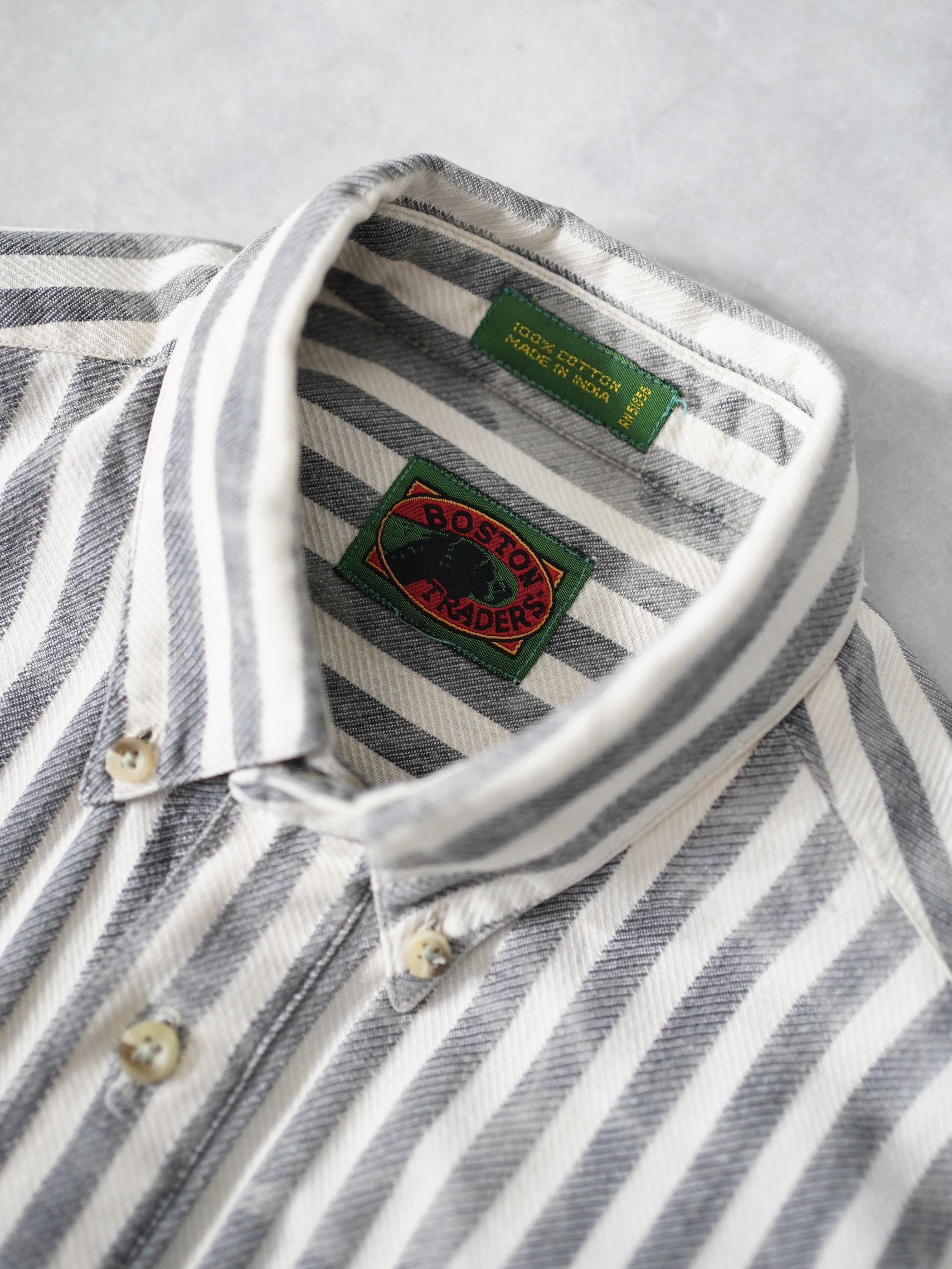 1990's BOSTON TRADERS Cotton Herringbone Stripe B.D. shirts / Made in India