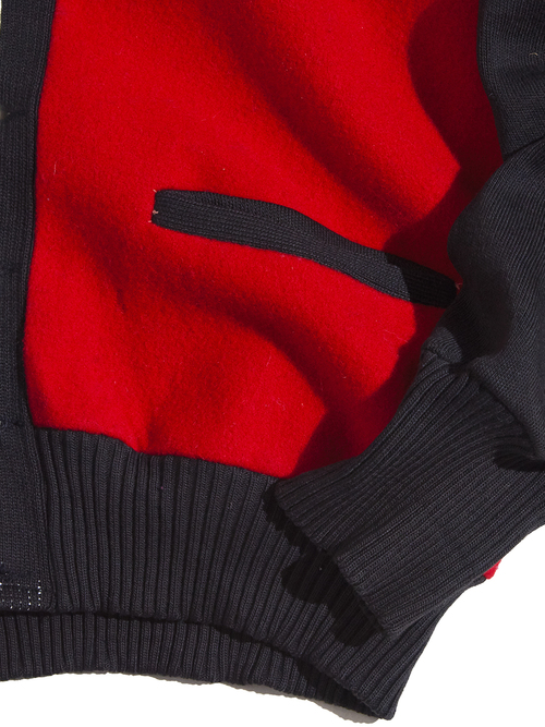 1950-60s "CAMPUS" switching wool cardigan -RED×BLACK-
