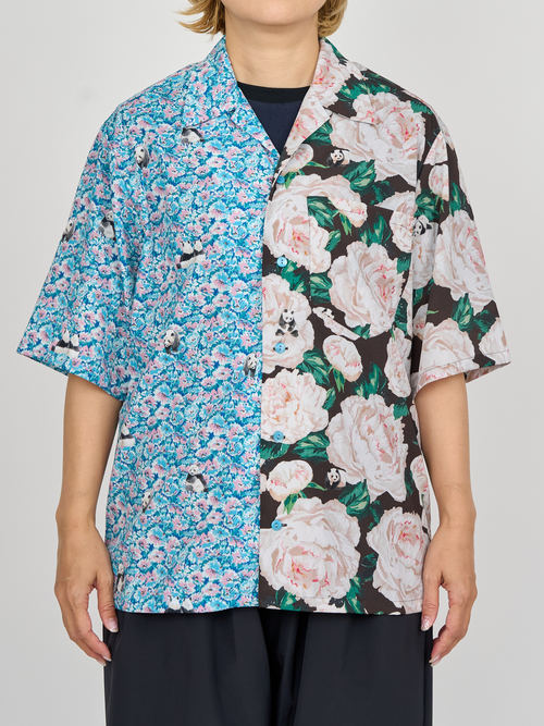 【受注商品】panda printed bowling shirt・BLUE×BLACK