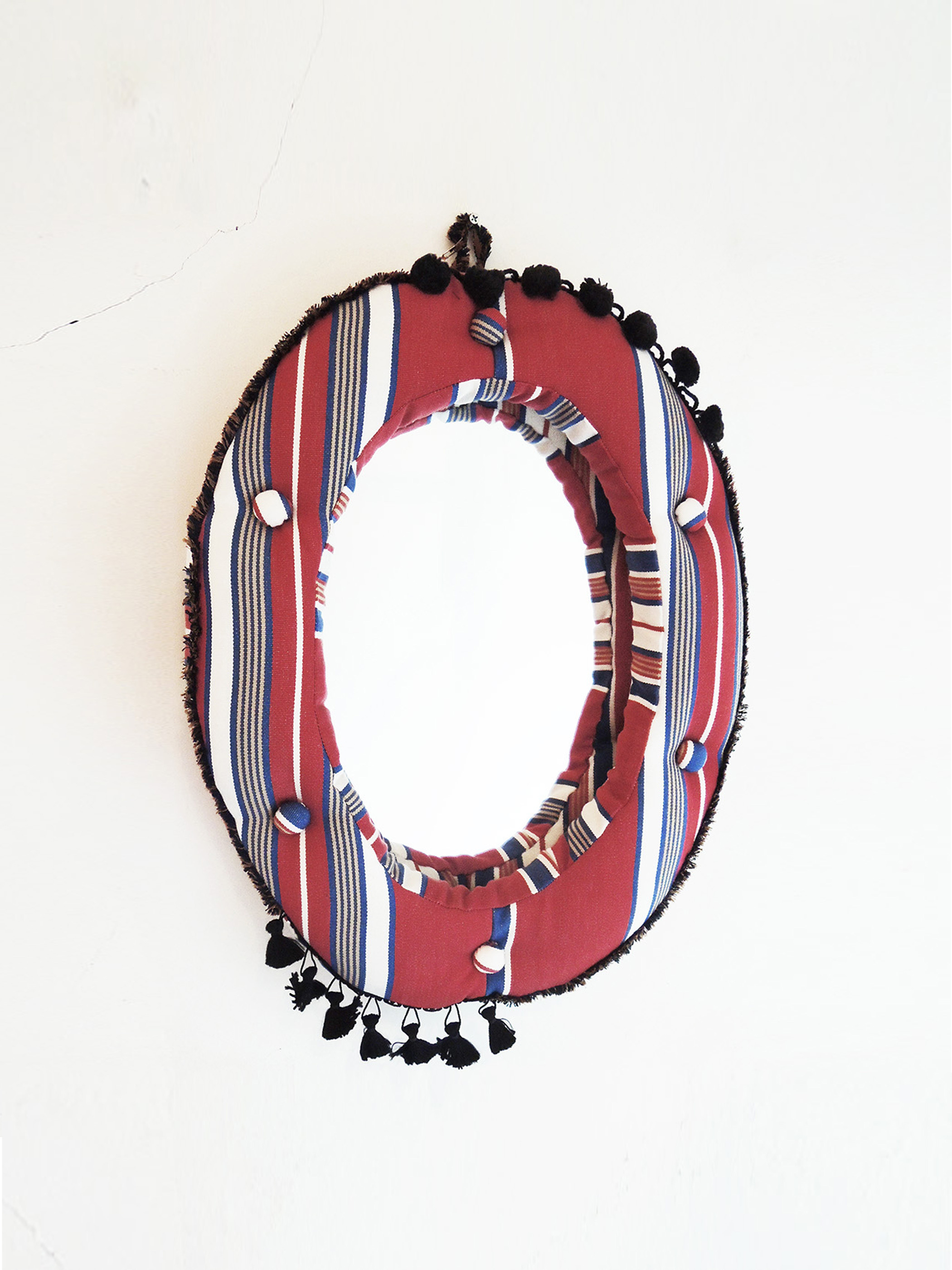 WALL MIRROR OVAL (M) Thick & Thin Stripe　Red×Navy