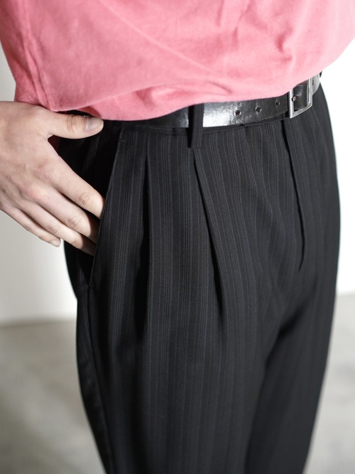 1990~ LUCA ROSSI Viscose × Poly stripe 2tuck dress trousers