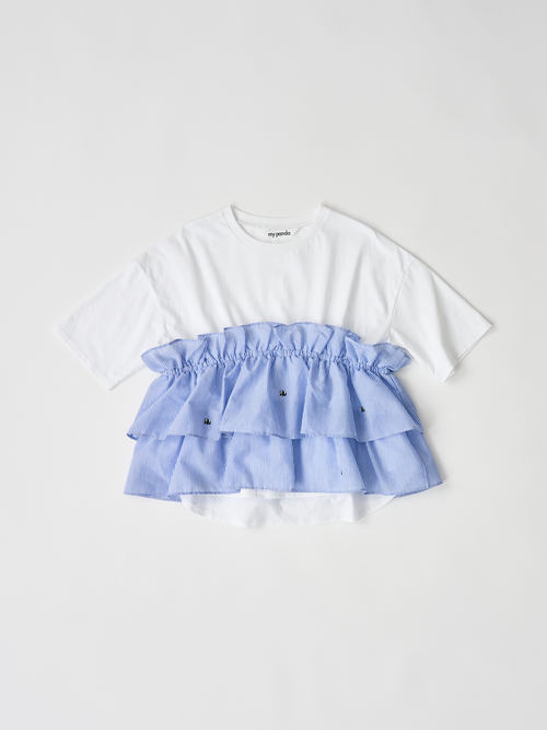 【受注商品】mini pandas frilled top・WHITE×STRIPE