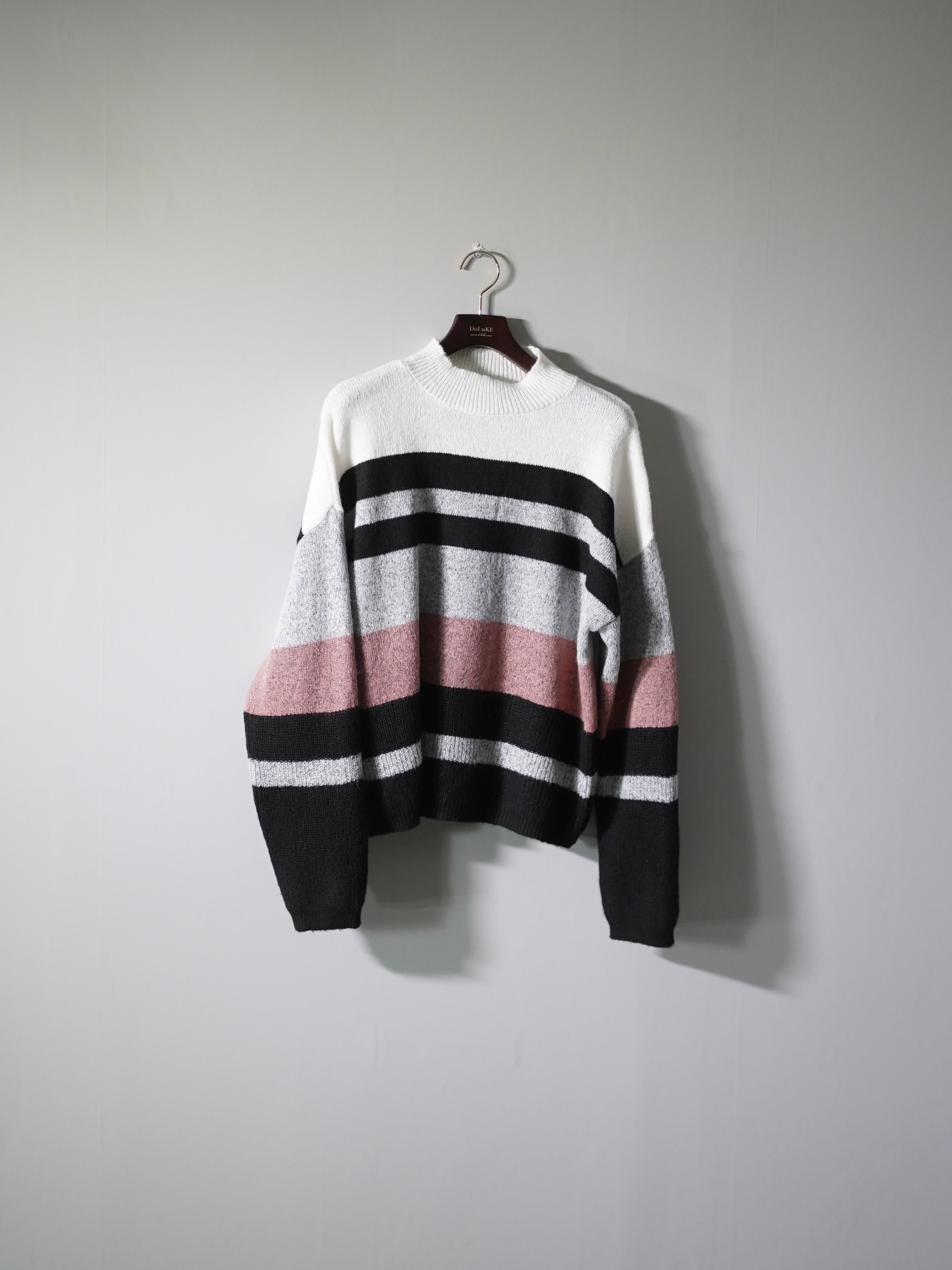 Sienna Sage Mock-neck border design knit sweater