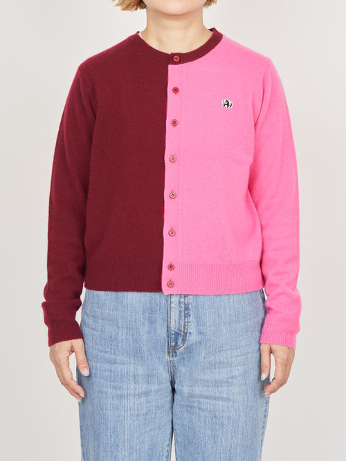 【受注商品】two-tone cashmere cardigan・WINE×PINK