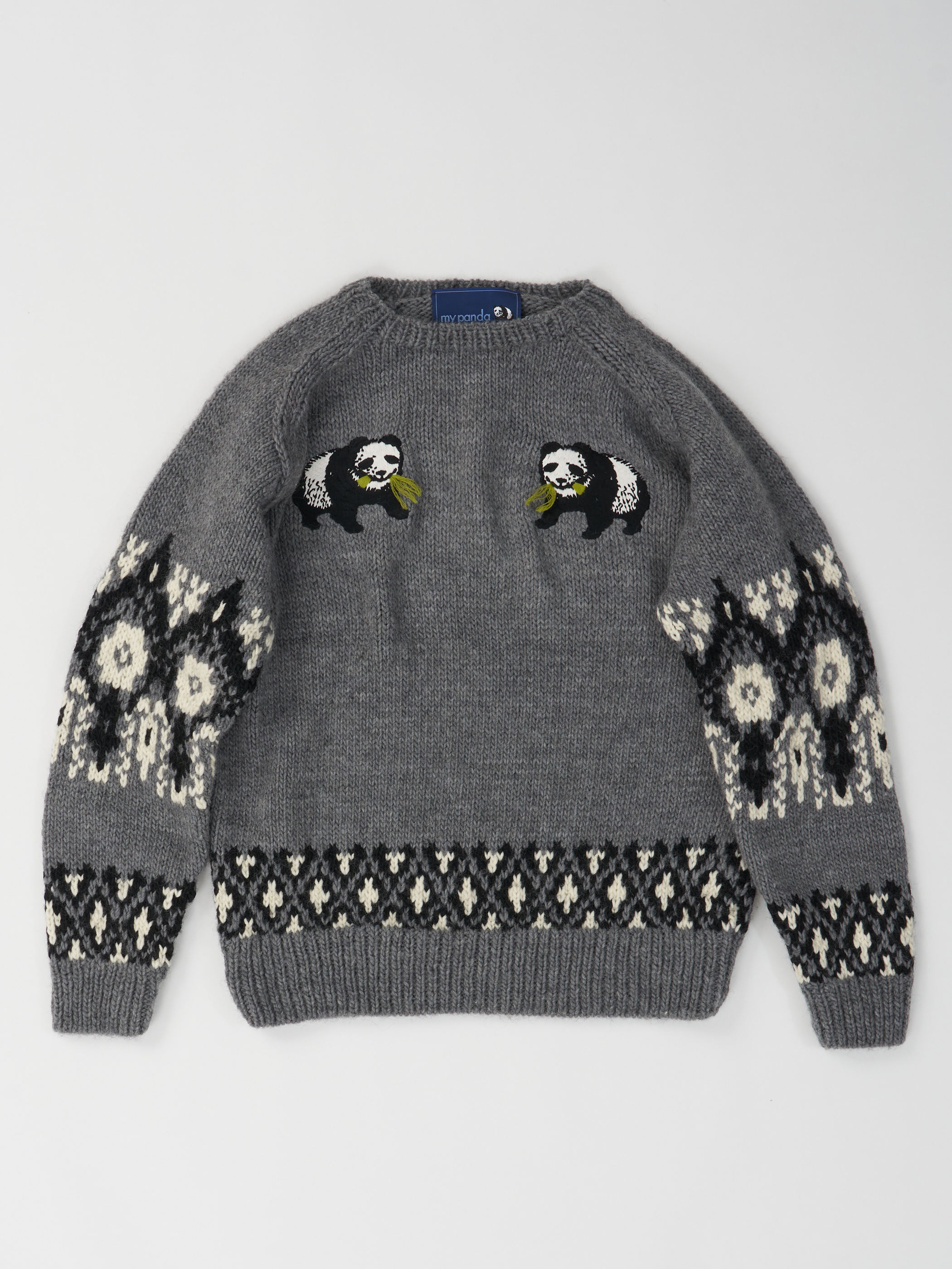 panda cowichan sweater・GRAY×BLACK