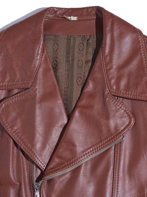 1960s-1970s "unknown" leather riders jacket -BROWN-