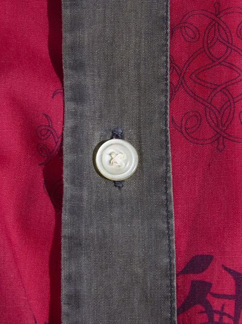 1960s " PLEETWAY" mao collar pattern pajama shirt -RED-
