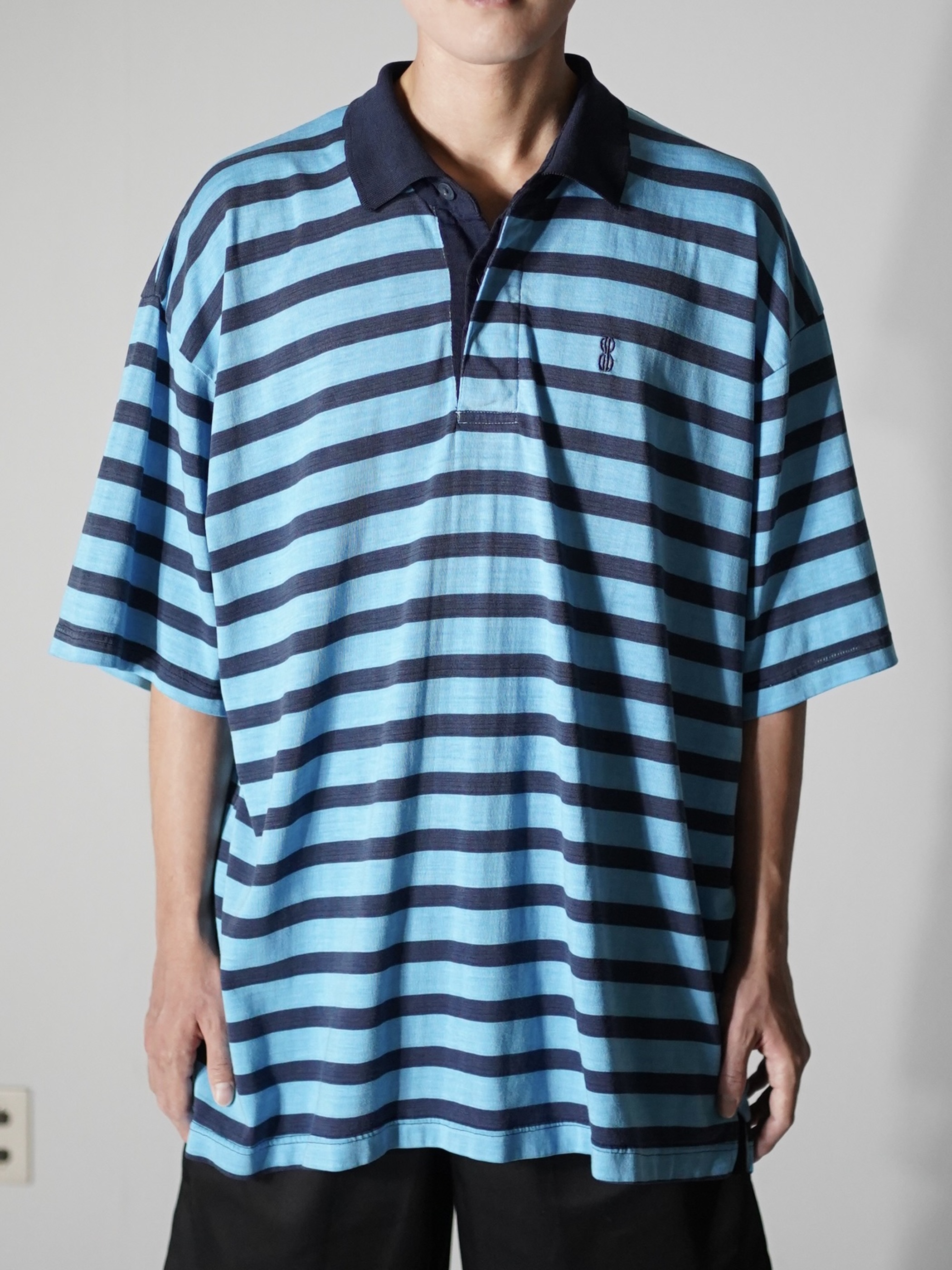 1990's~ BILL BLASS cotton poly 比翼 border polo shirt