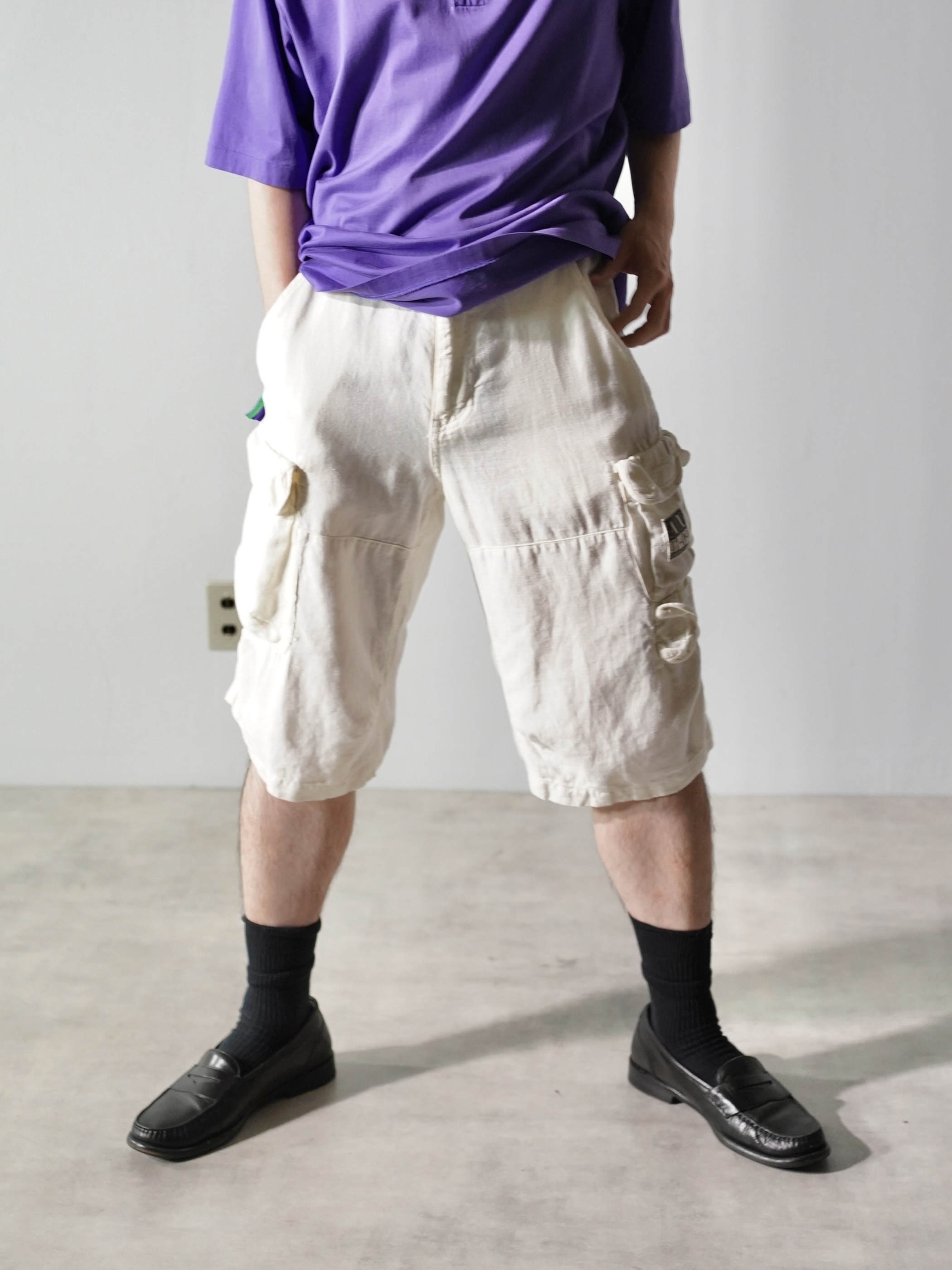 ARMANI EXCHANGE 100% Linen military sampling gimmick shorts