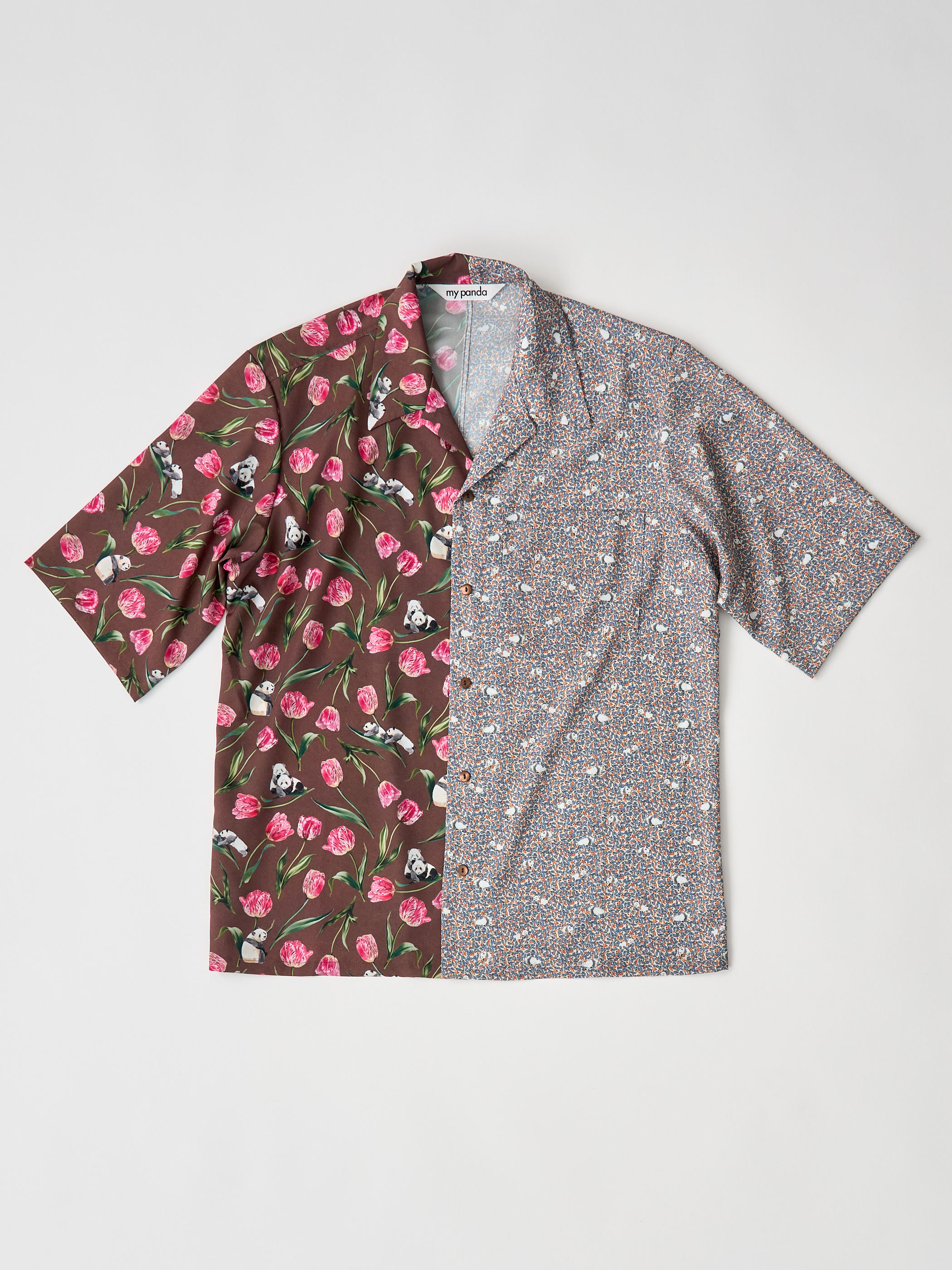 【受注商品】panda printed bowling shirt・RED×GRAY