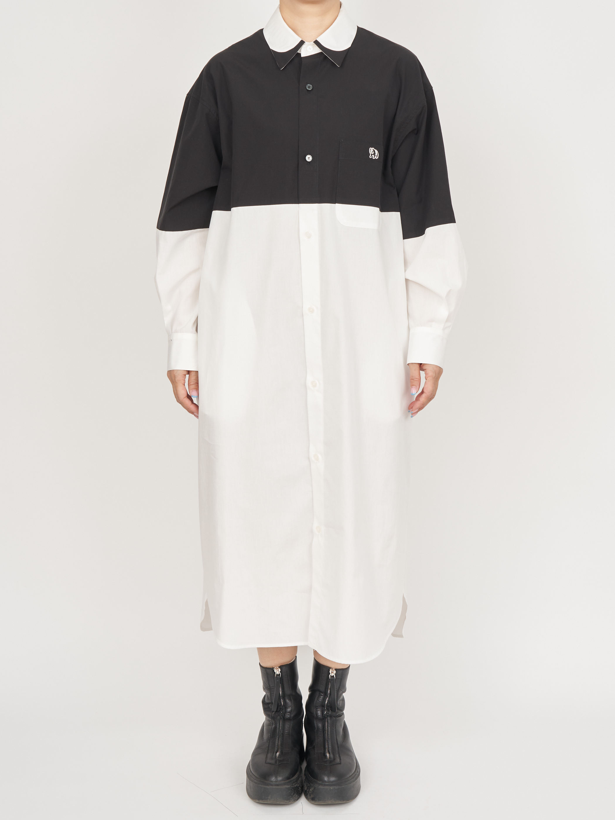 【受注商品】fake round collar shirt dress・BLACK×WHITE