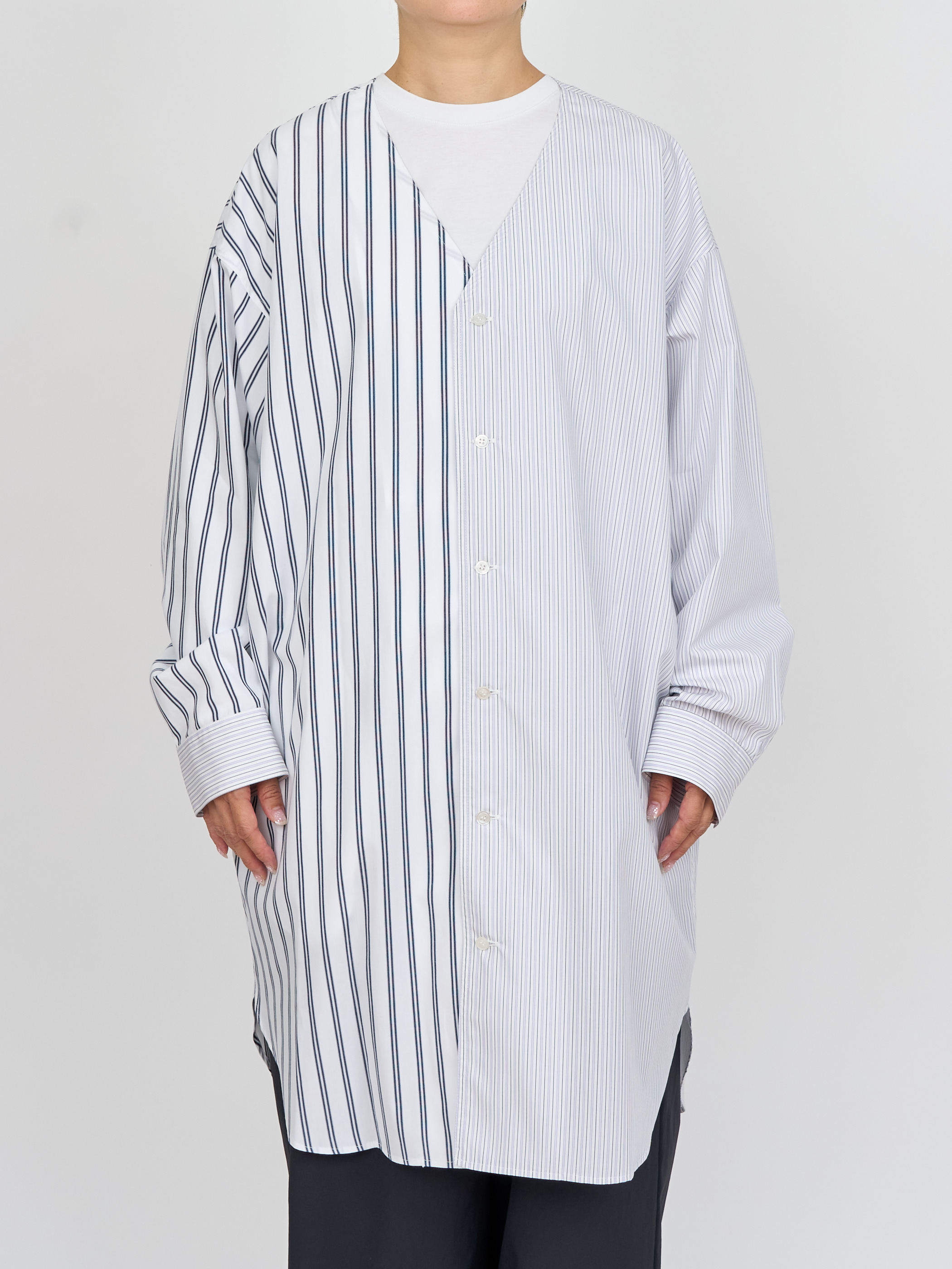 【受注商品】two-tone stripe long shirt・WHITE×NAVY 【受注商品】two-tone stripe long shirt・WHITE×NAVY