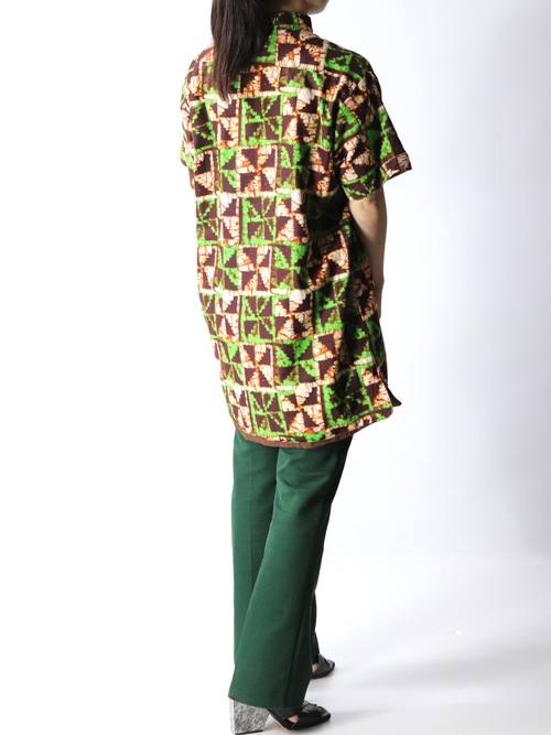 African batik stand collar shirt